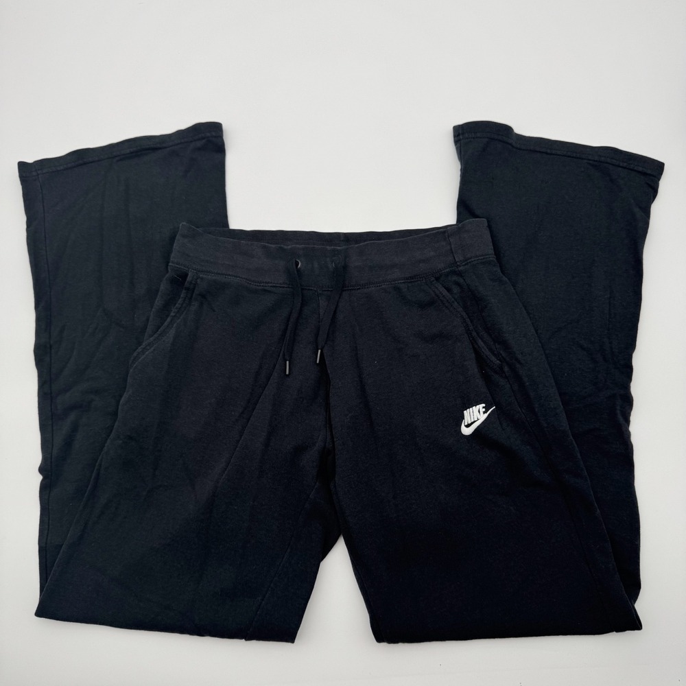 Nike Sportswear Women Black Fleece Wide Leg Sweatpants Small Pockets Y2K